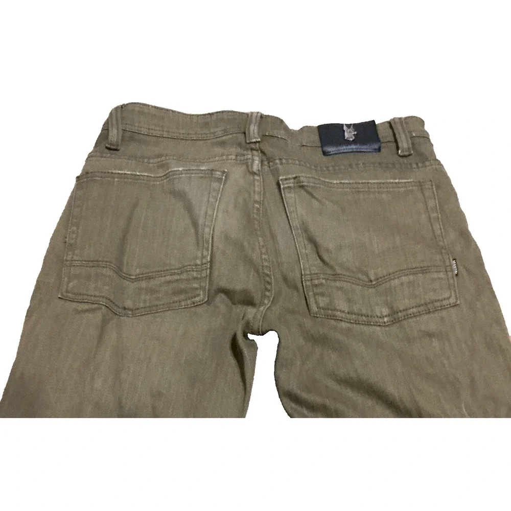 Makobi Mens 32 x 32 Moto Denim Pants Olive Green Distressed Zippers